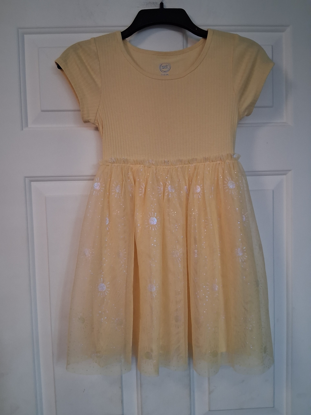 Wonder Nation Yellow Ribbed Short Sleeve Tulle Tutu Dress Casual Summer Sz 6/6X